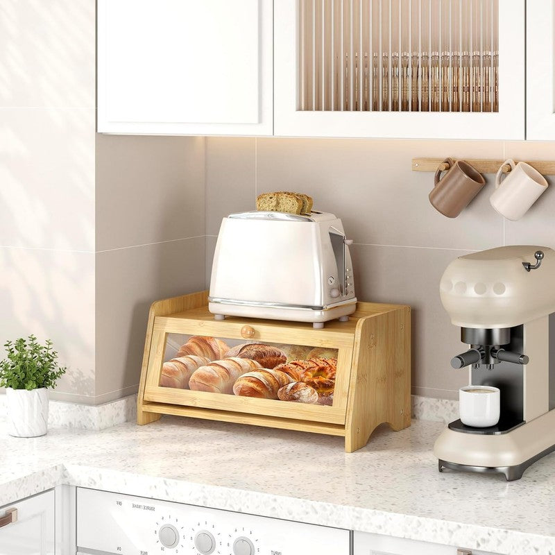 Bamboo Bread Box Large Wooden Farmhouse Bread Storage with Window5