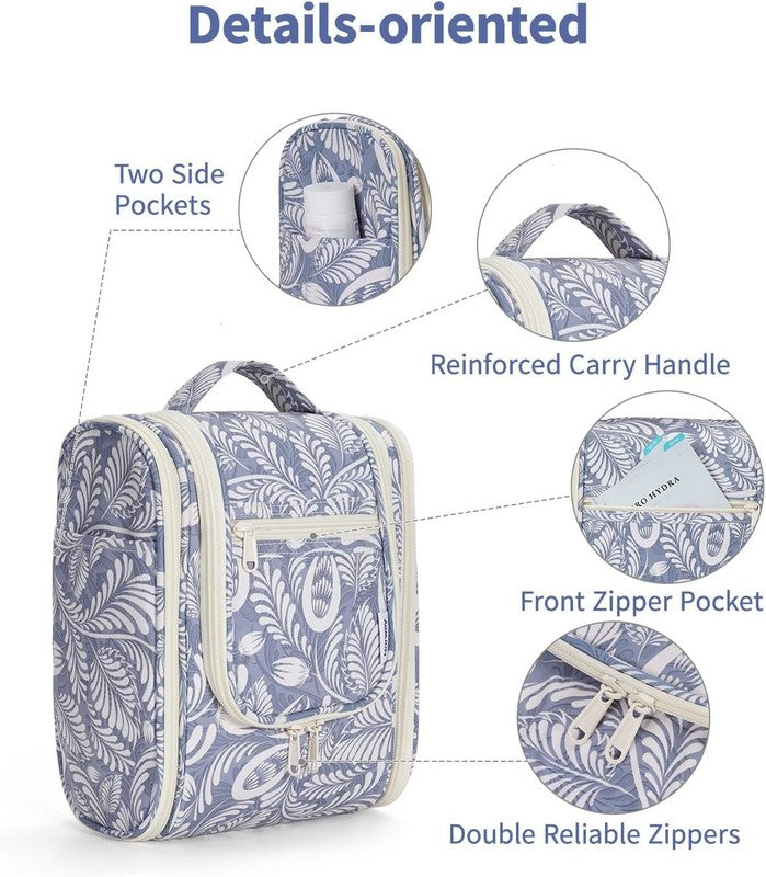 Small Hanging Toiletry Bag Travel Makeup Organizer Medium Blue Leaf5
