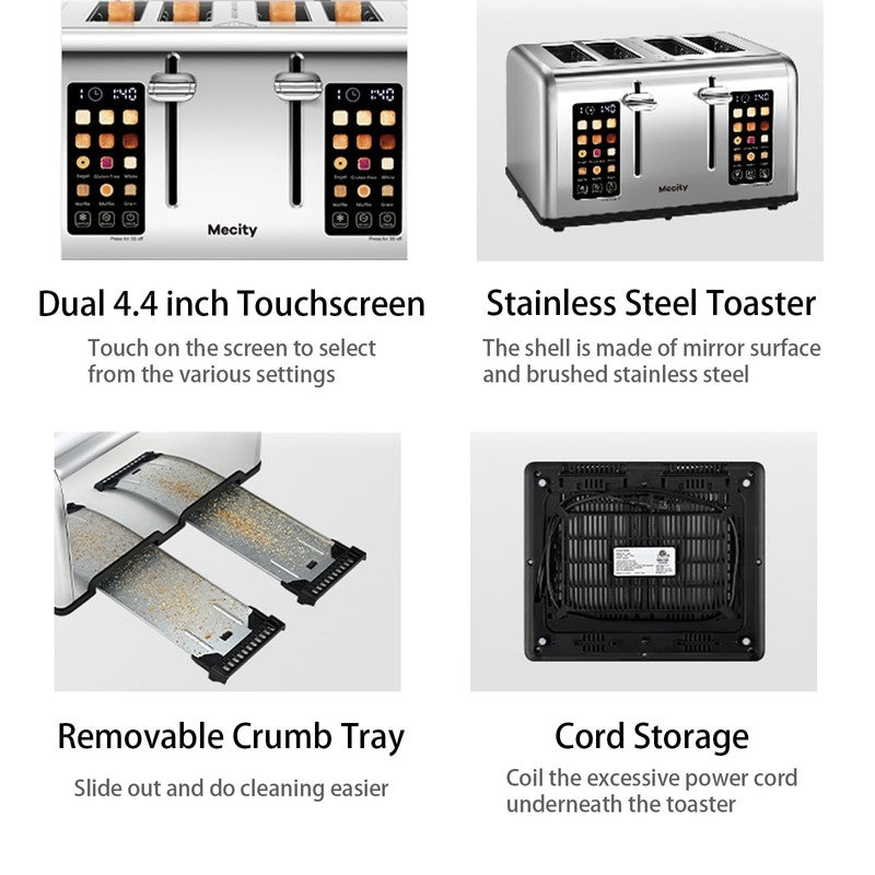 4-Slice Touchscreen Toaster Stainless Steel 6 Browning Reheat Defrost10