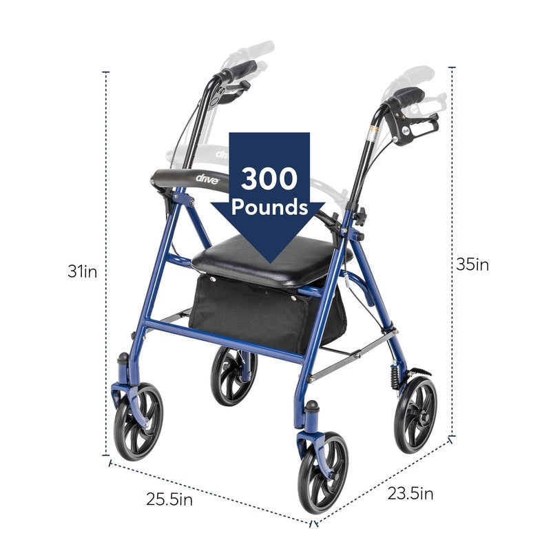 4-Wheel Rollator Walker with Foldable Frame & Removable Back Support – Blue5