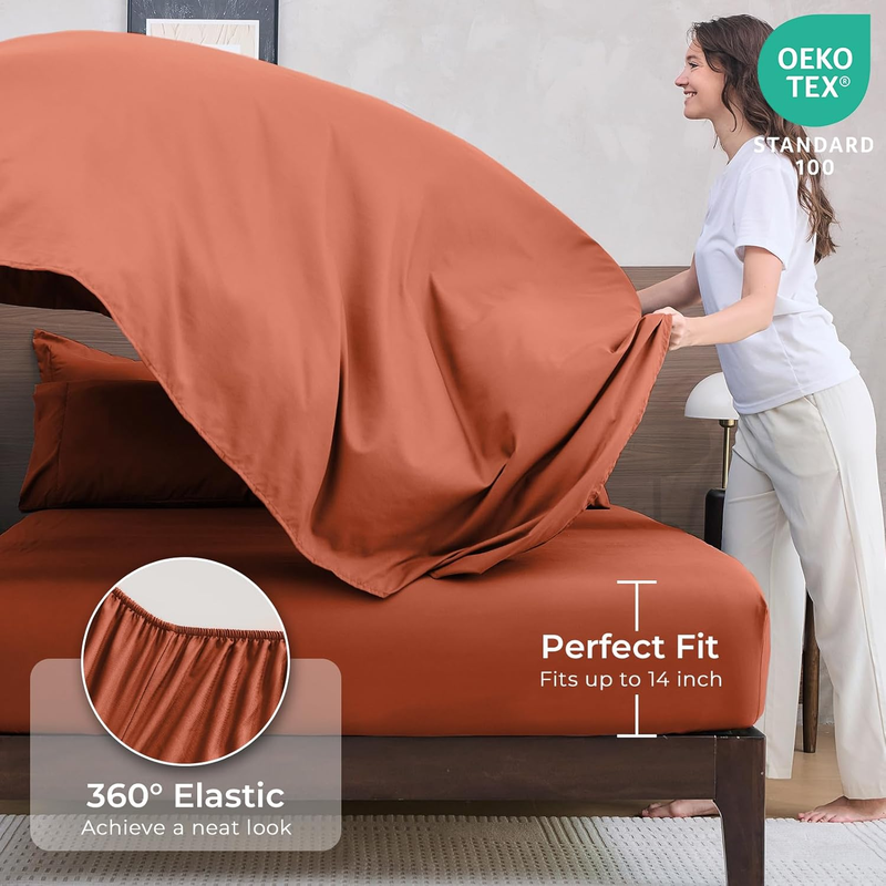 Burnt Orange Queen Comforter Set 7 Piece Bed in Bag Ultra Soft Sheets Shams Set4