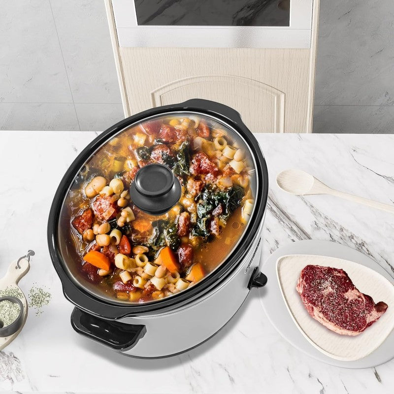 8Qt Slow Cooker Oval Manual Pot 3 Settings White Stainless Steel5