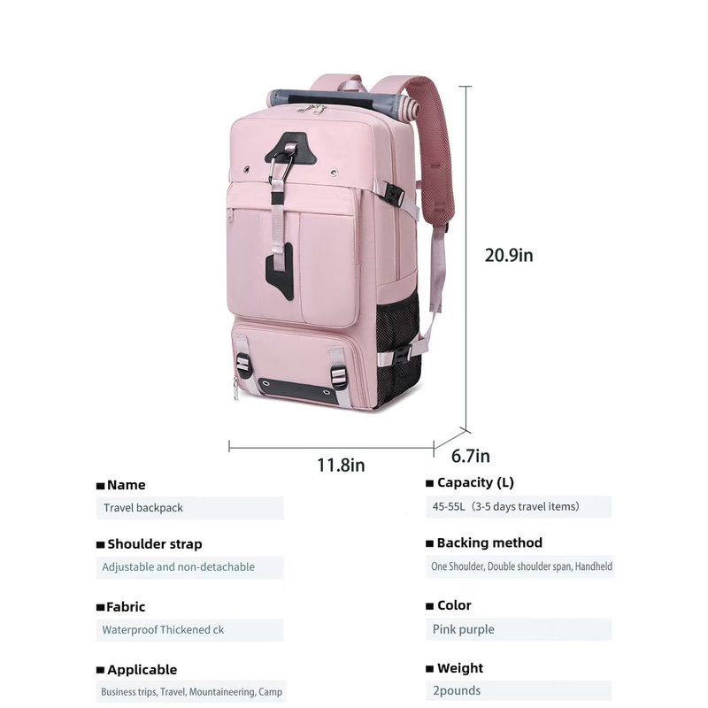 50L Travel Backpack Waterproof Extra Large Laptop Hiking Business Pink3
