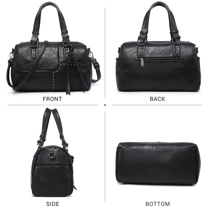 Women Soft Vegan Leather Barrel Bags Large Top Handle Totes Satchel Handbags Sho2
