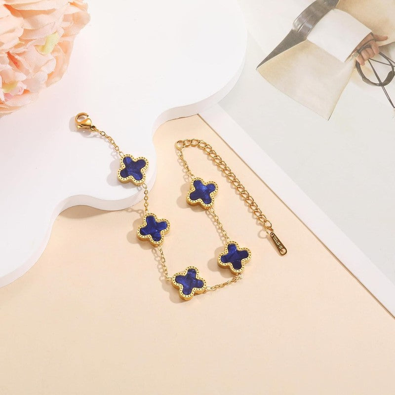 3Pcs 18K Gold Plated Clover Bracelet Set Lucky Flower Gift for Women3