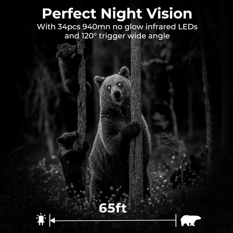 4K 48MP WiFi Trail Camera No-Glow Night Vision 0.2S Trigger 120° Cam4