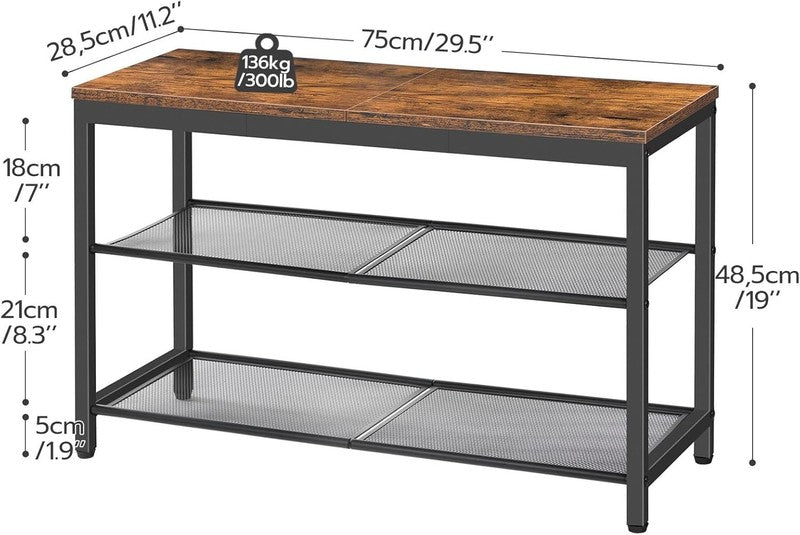 Shoe Bench 3 Tier Rack Industrial Organizer Rustic Brown Entryway2