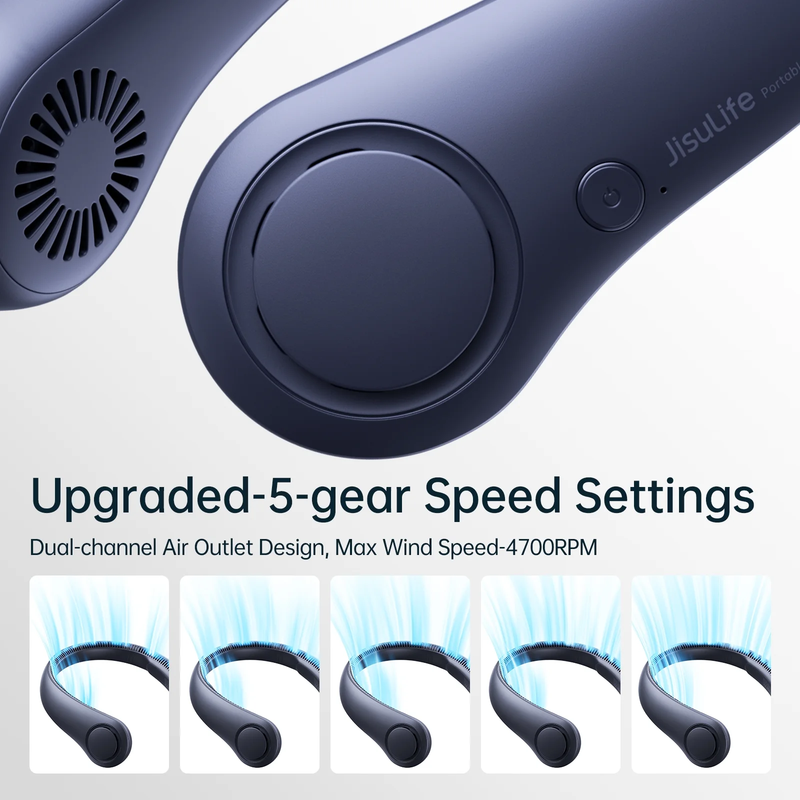 Portable Neck Fan Bladeless Rechargeable Wearable 5 Speed 16H Blue1