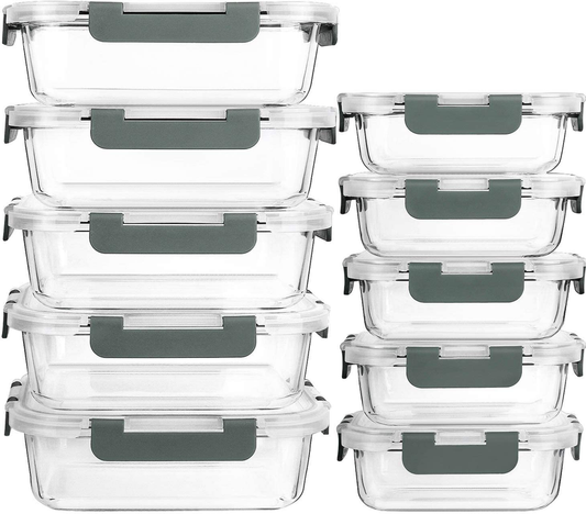 10 Pack Glass Meal Prep Containers Airtight Snap Lock Lids Microwave Oven0