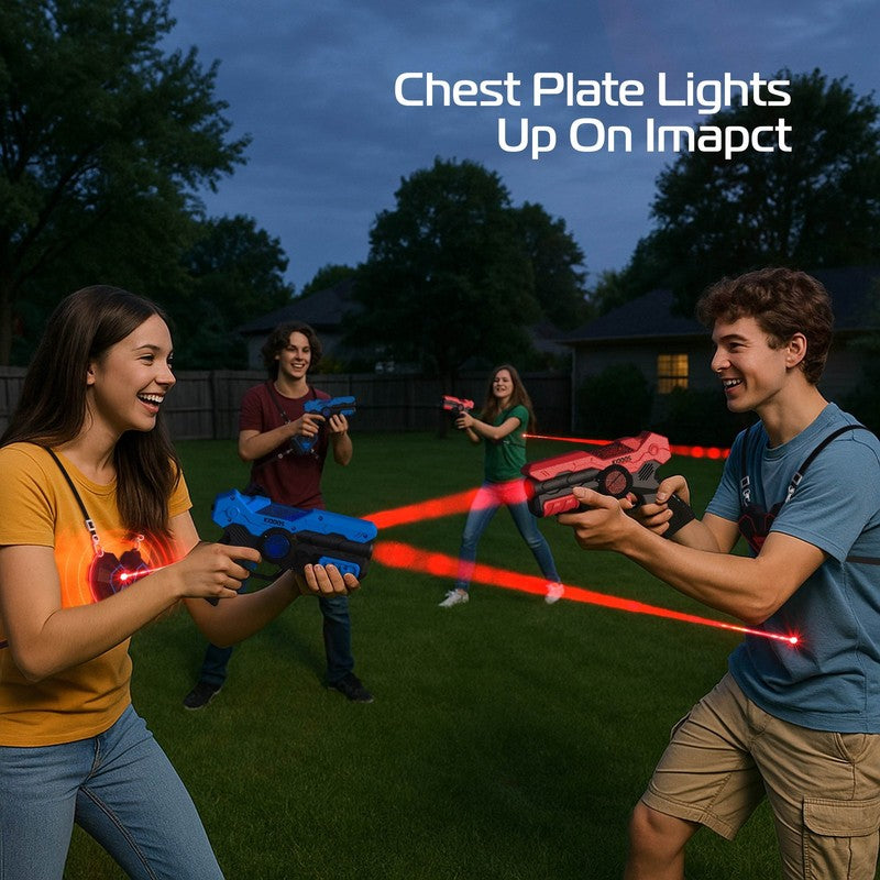Laser Tag Blasters Set of 4 w/ Guns & Chest Plates Battery Powered Blue Red6