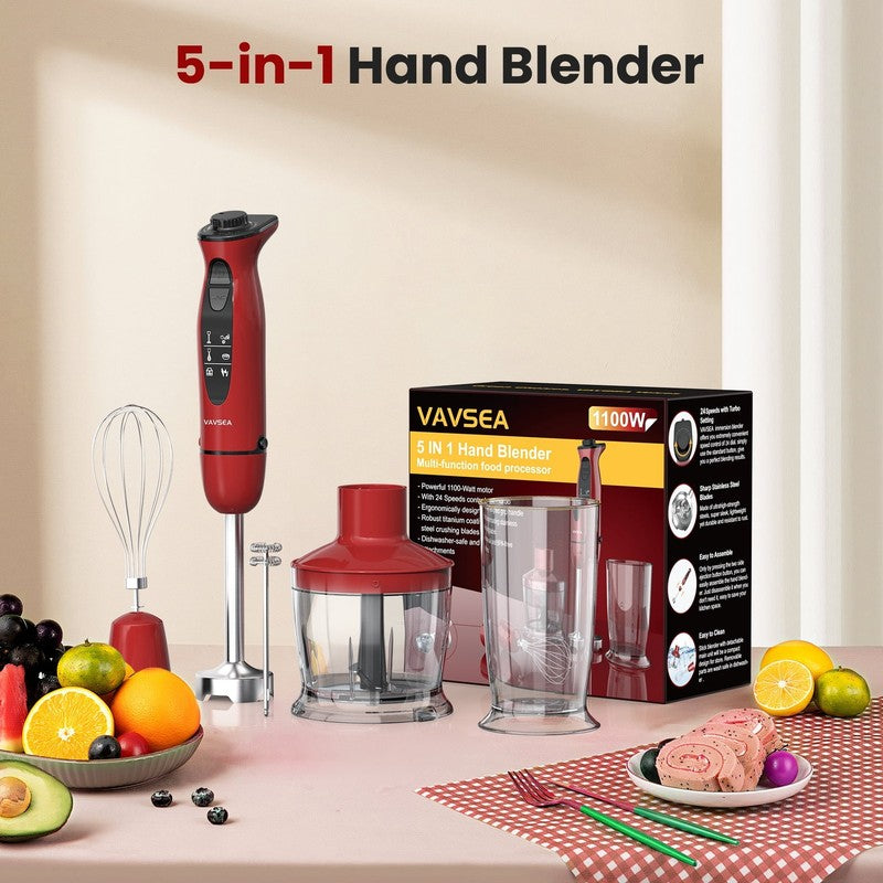 Immersion Blender, 1100W 5-In-1 Hand Blender, 24-Speed Handheld Stick Blender fo8