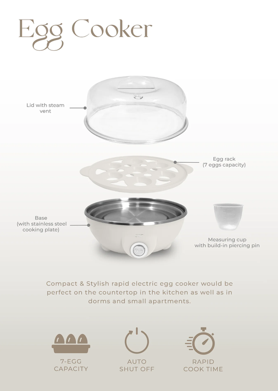 Compact Egg Boiler, Glass Kettle, & Toaster Kitchen Appliance Set, Cream1
