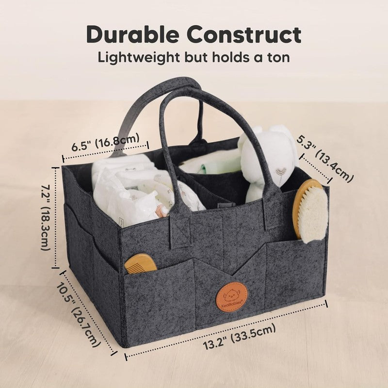 Baby Diaper Caddy Organizer w/ Handle, Portable Nursery & Car Storage Gray2