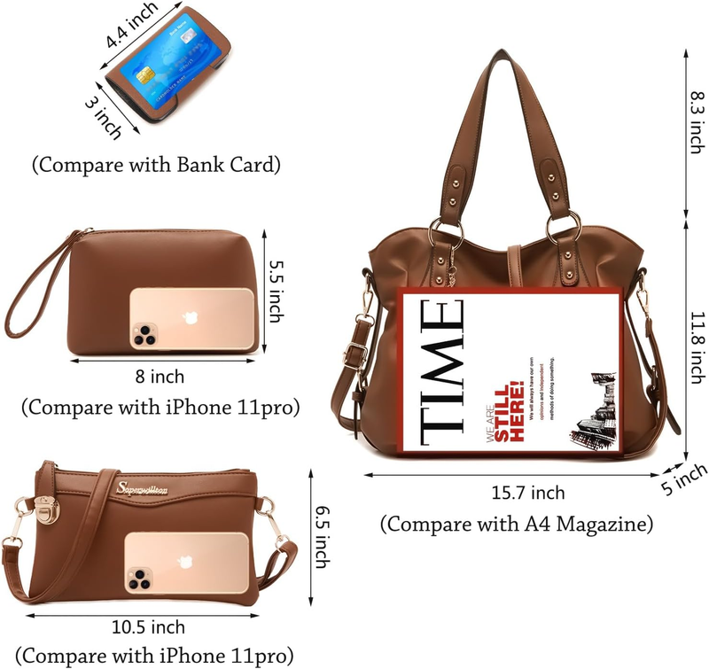 4Pc Women’s Handbag Set Shoulder Top Handle Satchel Hobo Tote Purse4
