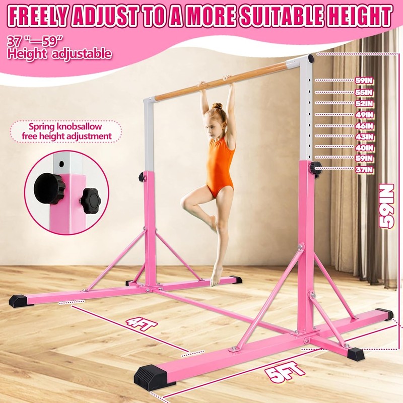 Kids Gymnastics Bar 35"-60" Adjustable Kip Bar 4FT Base Home Training1