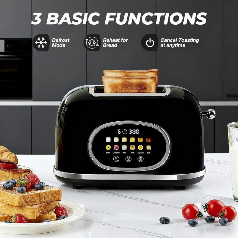 Smart Touch Screen 2 Slice Toaster Retro Stainless Steel, 6 Bread Settings Black4