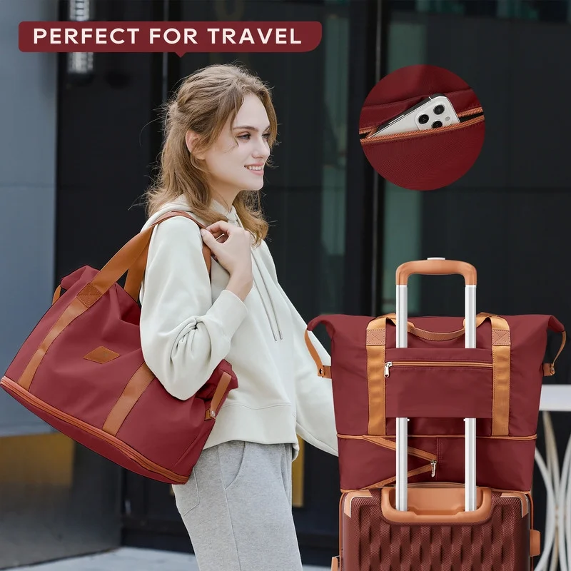 2Pc Travel Duffel Bag Set Waterproof Carry On Weekender w/ Toiletry Bag5