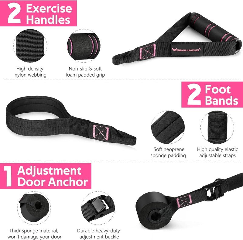 Pilates Bar Kit w/ Resistance Bands Adjustable Metal Buckle Full Body Pink2