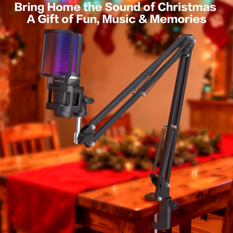 Gaming USB Microphone RGB Noise Cancel Mute Gain Boom Arm Pop Filter PC Podcast7