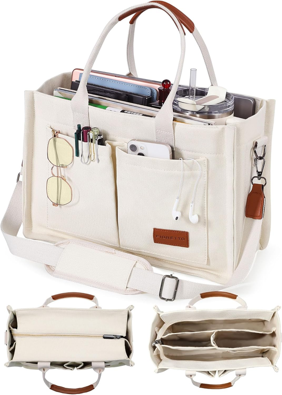 Canvas Tote Bag for Women with Zipper Closure & Individual Compartments for Work8
