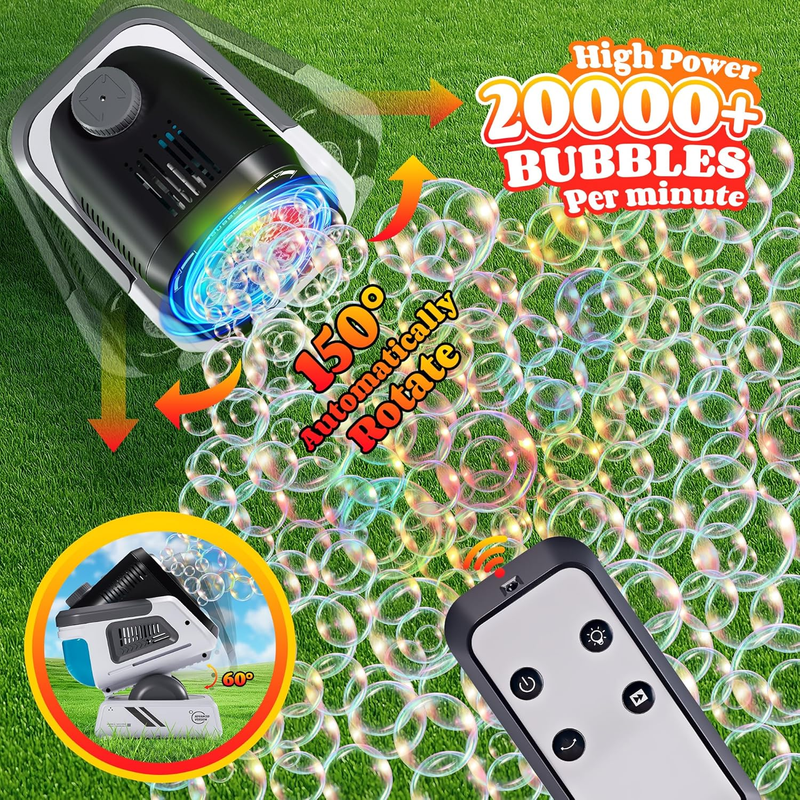2025 Upgraded Bubble Machine with Remote Control, Automatic Rotation & RGB Light3