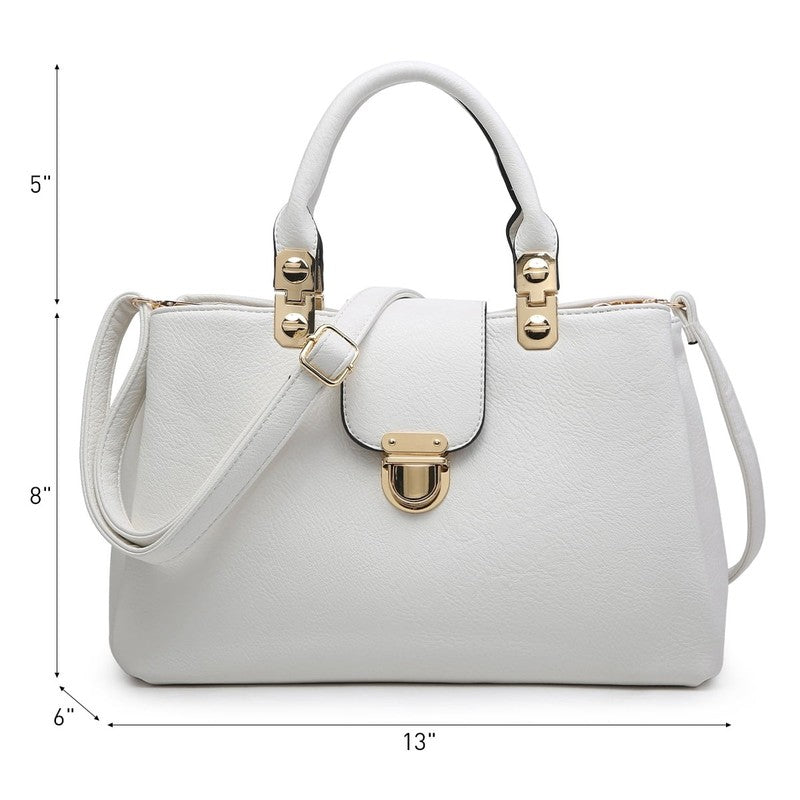 Women'S Vegan Leather Top Handle Satchel Handbag Medium Tote Bag, White3