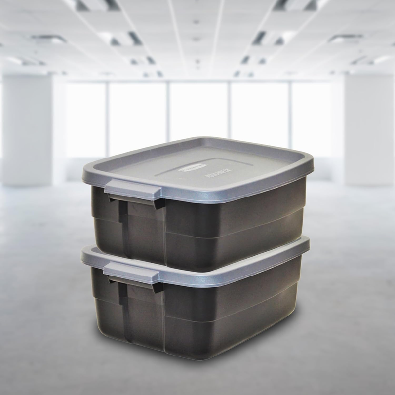 10Gal Black/Gray Plastic Storage Bins w Lids Stackable 6 Pack Totes1