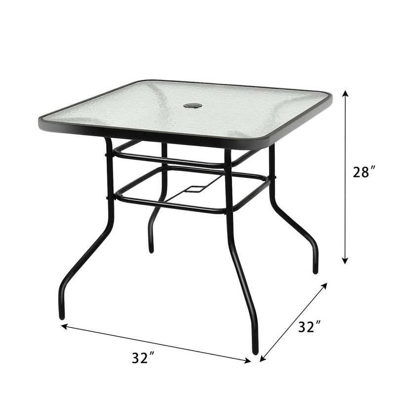 32'' Patio Square Table Tempered Glass Steel Frame Outdoor Pool Yard Garden1