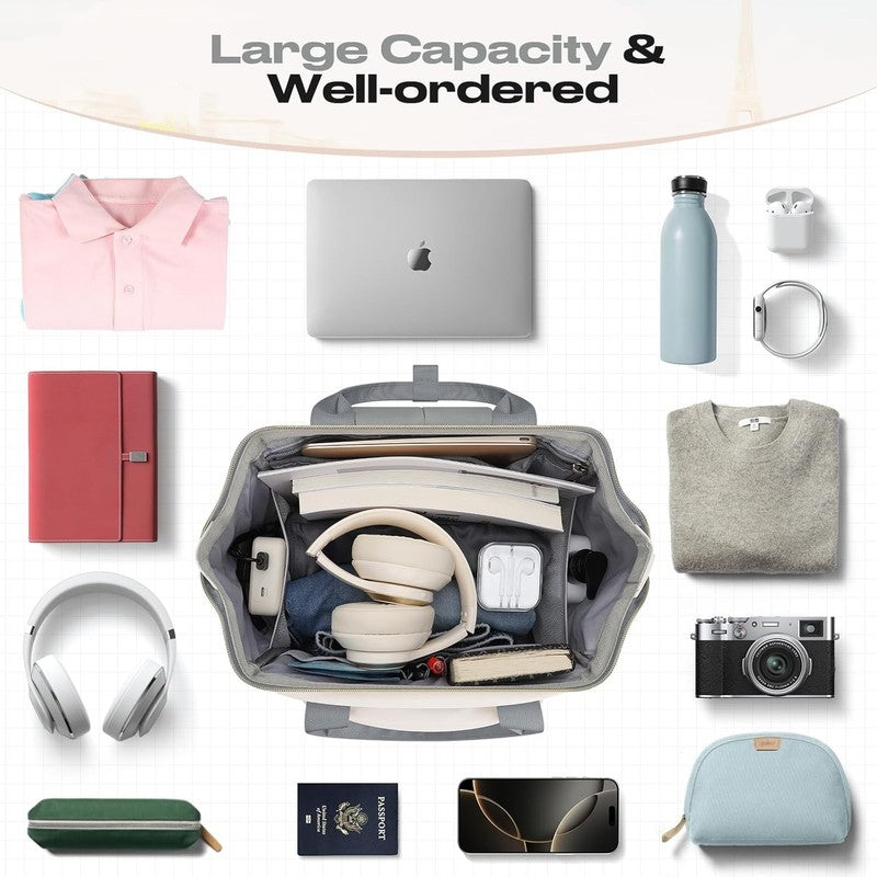 Travel Laptop Backpack 15.6 17.3" Nurse Work Bag w/ Lunch Box Gray Beige8