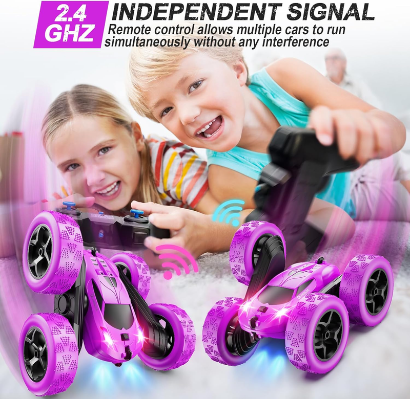 Purple RC Stunt Car for Girls 360° Double Sided Remote Control LED Car2