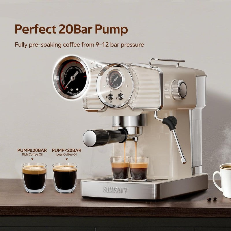 20 Bar Espresso Machine with Milk Frother 1.8L Off-White Retro4