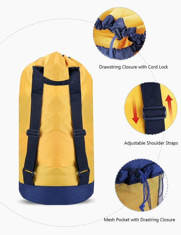 Backpack Laundry Bag with Straps & Pocket, Durable Nylon Clothes Yellow2