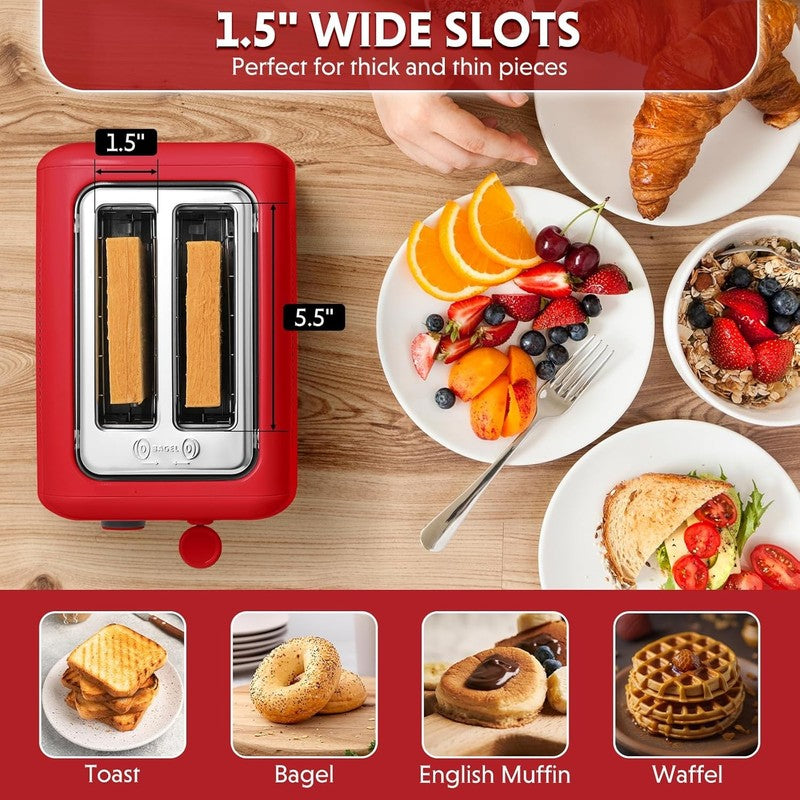 Retro 2 Slice Toaster Extra Wide Slots Stainless Steel 7 Shade Bagel Muffin Red3