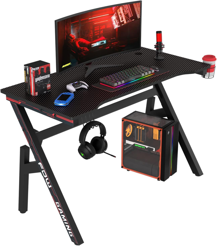 47" Gaming Desk Computer Table Carbon Fiber PC Workstation w/ Cup Holder Black7