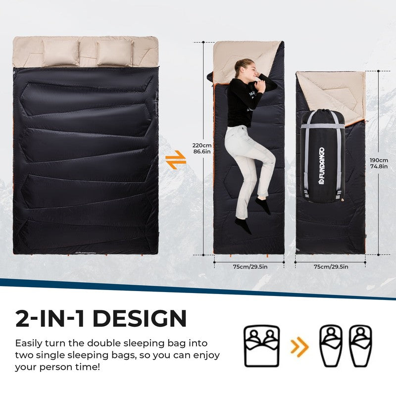2 Person Sleeping Bag with Pillows for Adults Black Double Camping Sleeping Bags4