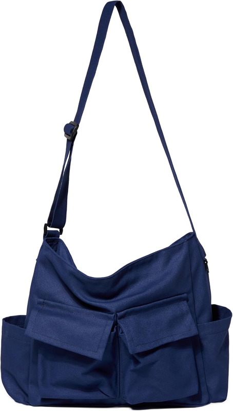 Canvas Messenger Bag Large Hobo Crossbody Multiple Pockets Shoulder Tote Unisex0