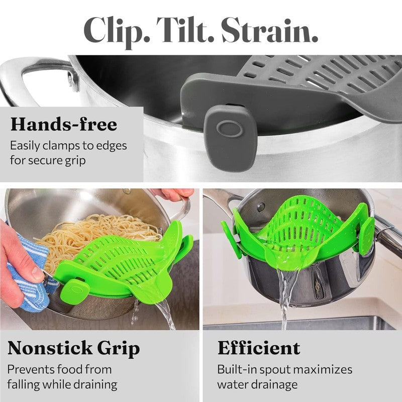 Silicone Pasta Strainer Clip On for Pots and Pans   Heat Resistant Colander for 6