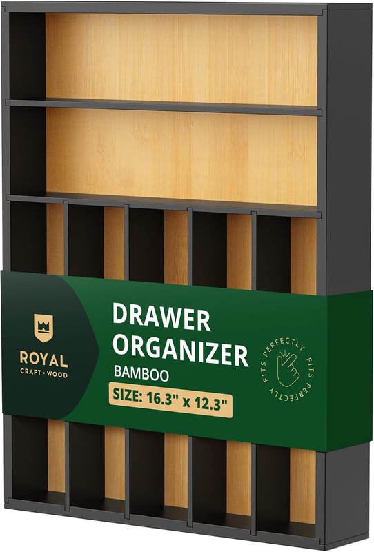 Bamboo Kitchen Drawer Organizer 7 Slot Silverware Utensil Cutlery Tray10