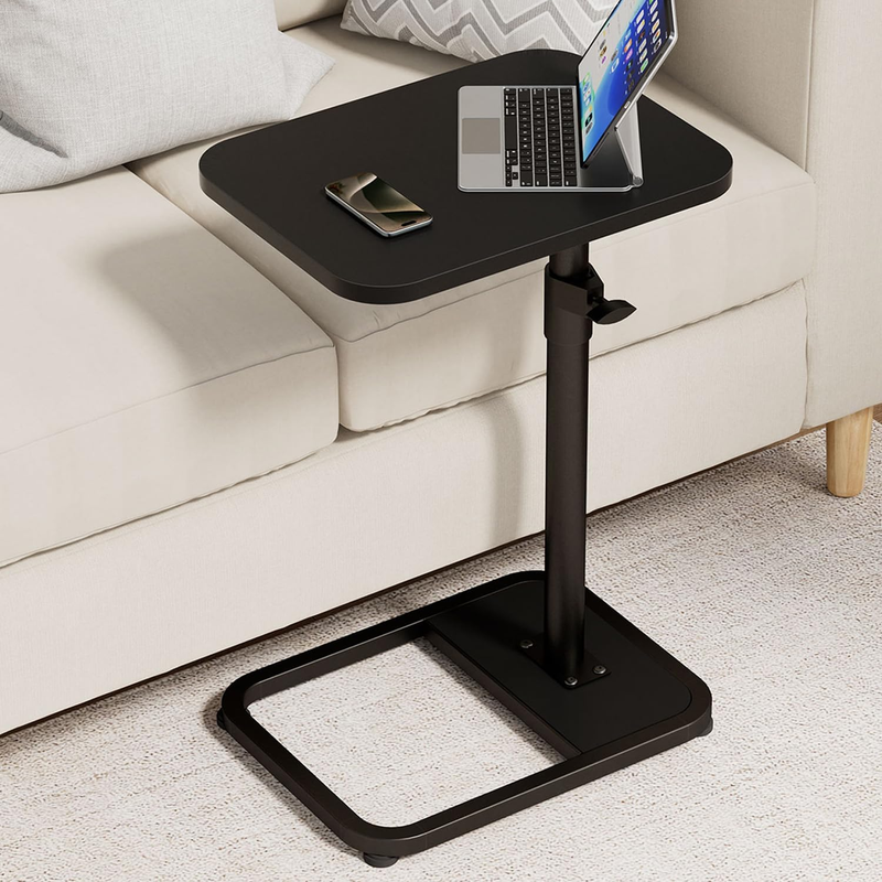 C Shaped Tv Trays Living Room End Table End Stand, Black Minimalist Wooden C Tab9