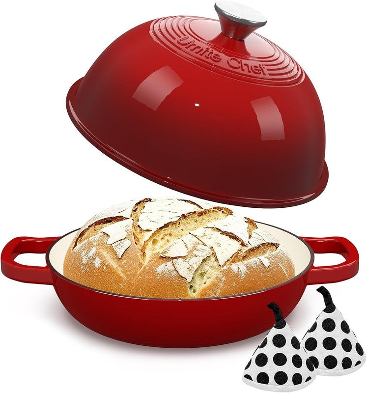 6QT Cast Iron Dutch Oven w/ Lid Sourdough Baking Red Pot8