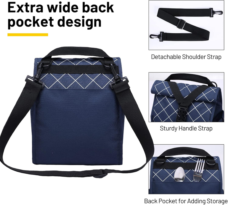 Insulated Roll Top Lunch Bag for Women Men Foldable Tote w/ Shoulder Strap2