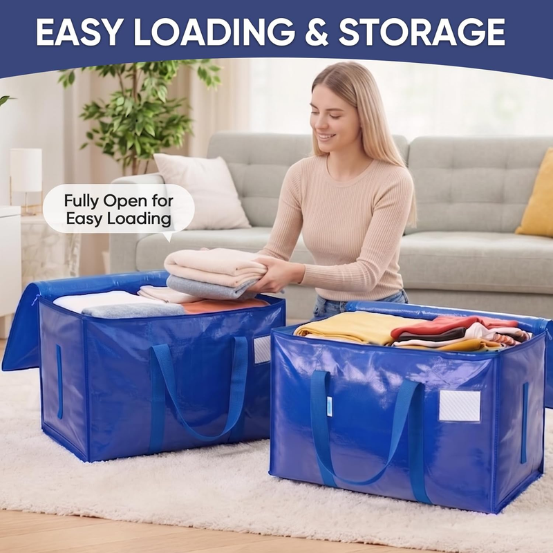 6 Pack Extra Large Heavy Duty Moving Bags Zipper Storage Totes Blue2