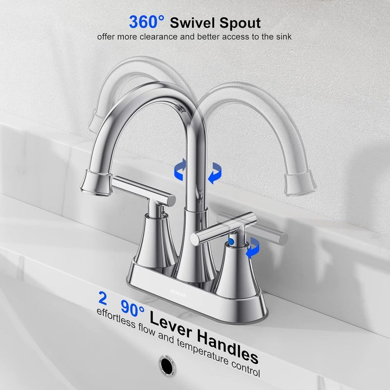 Chrome Bathroom Sink Faucet 4" Centerset w/ Pop Up Drain Supply Hoses2