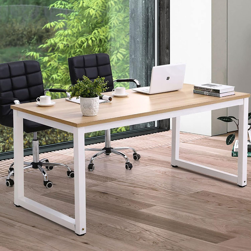 63'' Modern Computer Desk Large Office Writing Desk Home Office White Metal9