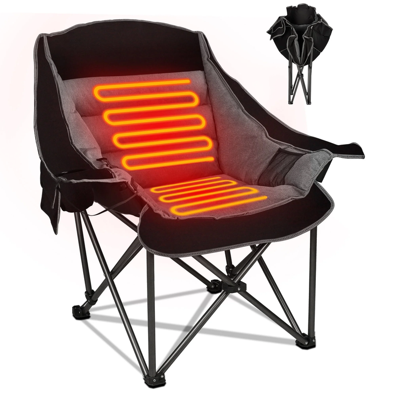 XL Oversized Heated Camping Chairs, W/3 Control Levels for Outdoor Hiking, Picni9