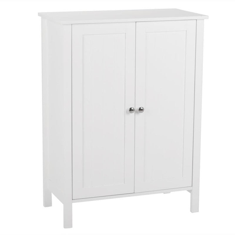 White Wooden 2 Door Bathroom Cabinet Storage with 3 Shelves Free Standing7