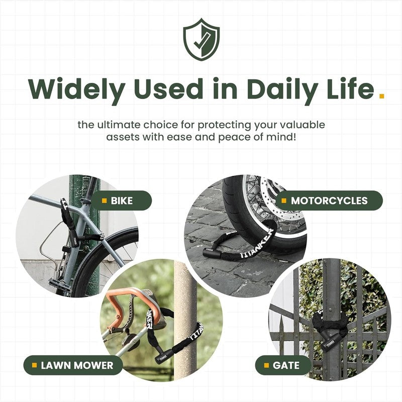 Bike Chain Lock w/ Keys 3.3ft Heavy Duty Anti-Theft 8mm for Bike & More5