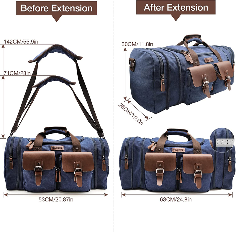 Travel Duffel Bag 50L Expandable Canvas Leather Carry On Bag Weekender4