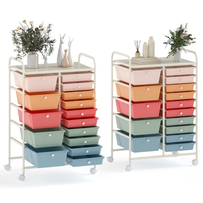 15 Drawer Rolling Storage Cart Tools Scrapbook Paper Office School Organizer Mul8