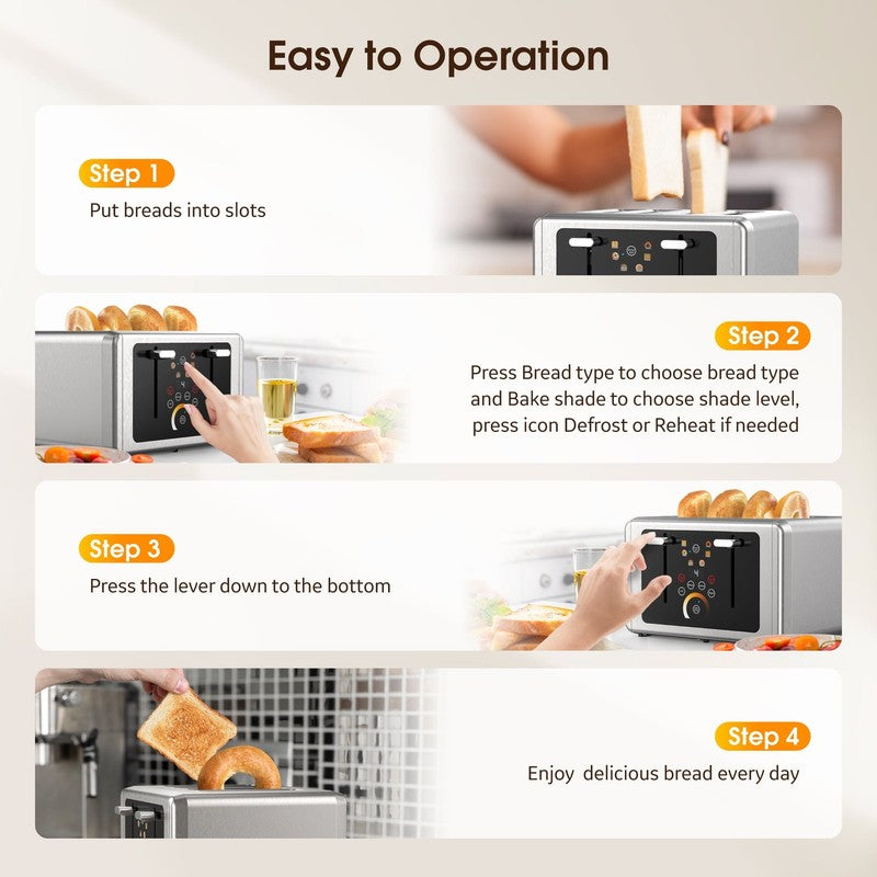 Touchscreen 4-Slice Toaster Stainless Steel 6 Shade Extra Wide Slots1